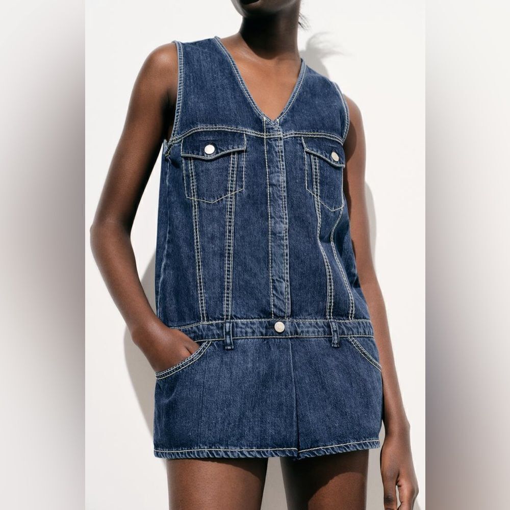 ZARA TRF DENIM JUMPSUIT DRESS - Picture 5 of 11